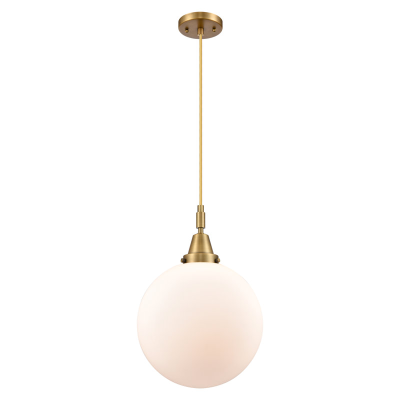 Mini luminaire suspendu à cordon 1 lumière 12 po Downtown Urban - Caden Frederick -, Laiton brossé, Blanc mat