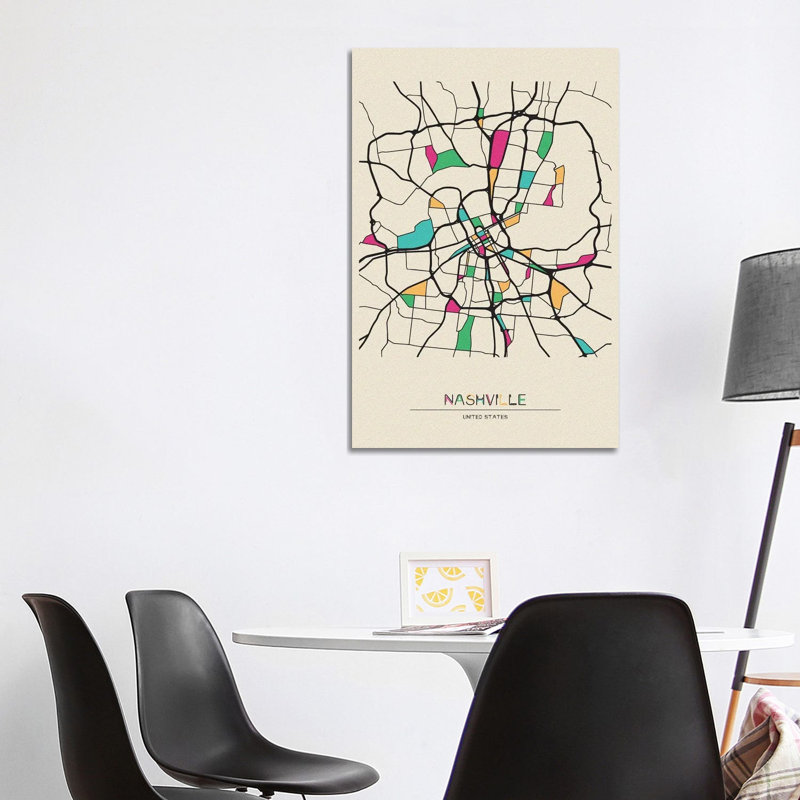 Nashville, Tennessee Map by Ayse Deniz Akerman - Wrapped Canvas Painting, 101.6 cm H x 66.04 cm W x 1.91 cm D