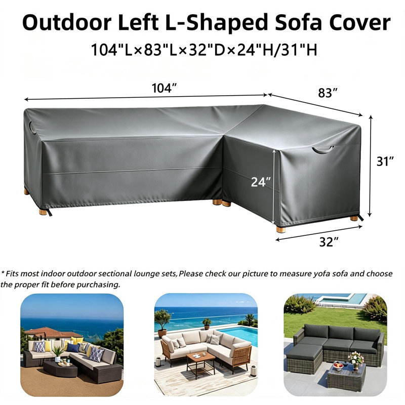Housse imperméable pour canapé modulaire de patio, H 31 po x l 83 po x P 104 po