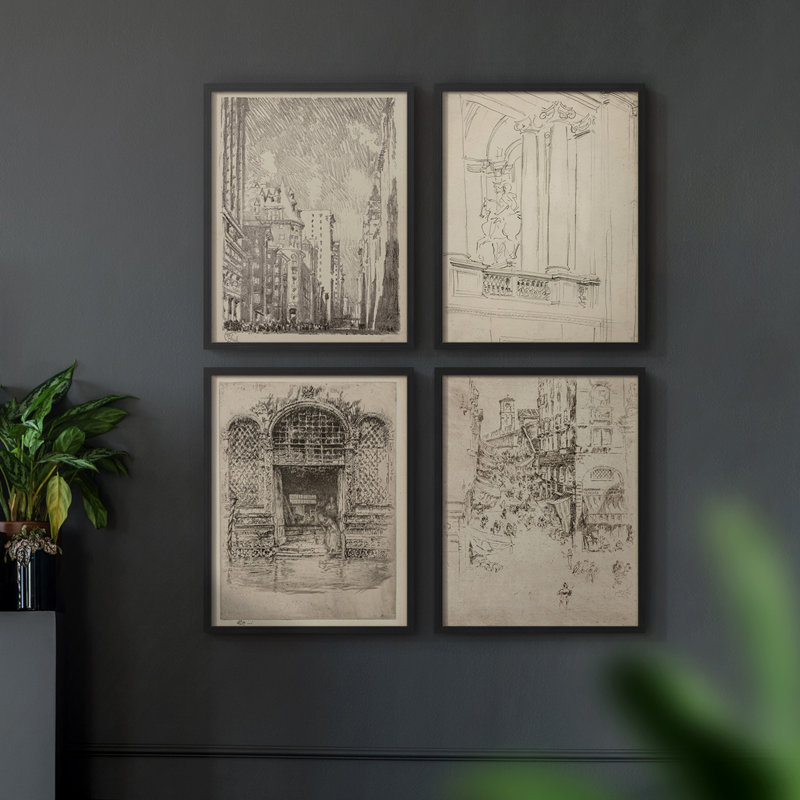 "Croquis rétro Lxxx", 4 pièces, H 44 po x l 14 po, Noir