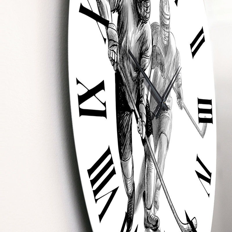 Joueur de hockey en noir et blanc, sport d'hiver IV - horloge murale mondiale, Moyen