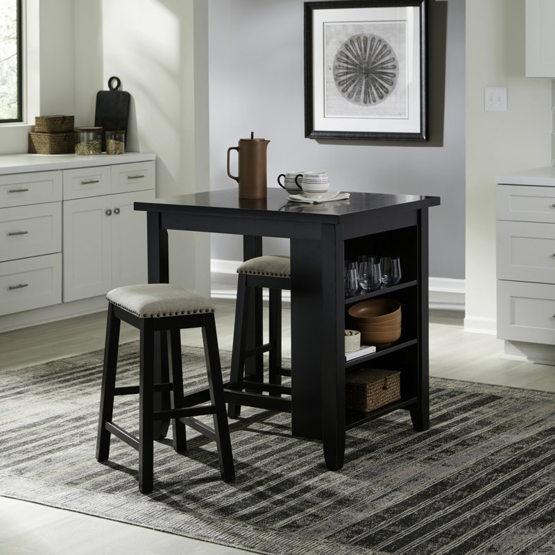 Latour Counter Height Dining Set w/ Upholstered Seats, 36” H x 36” L x 30” W, Black