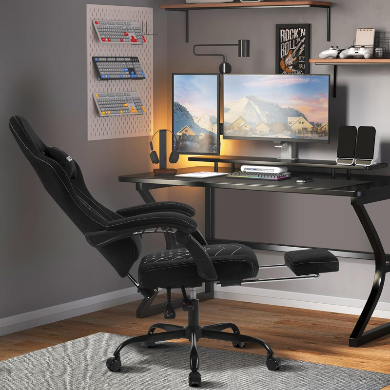 WOLTU Adjustable Reclining Swiveling PC & Racing Game Chair, Black/White
