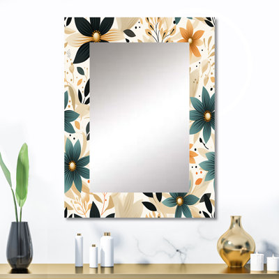 Sérénade florale sarcelle classique Apsara - miroir décoratif floral, miroir mural Cottage, impression sur métal