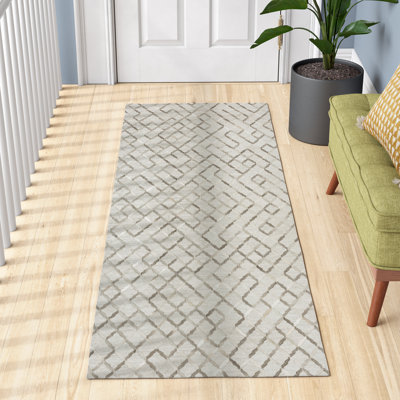 Tapis géométrique en cuir / laine gris Stafford
