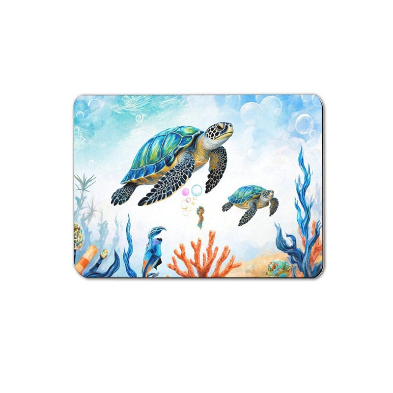 Tapis de bain Under Water Turtle Coral, 16 x 24 po, Animaux, Bleu