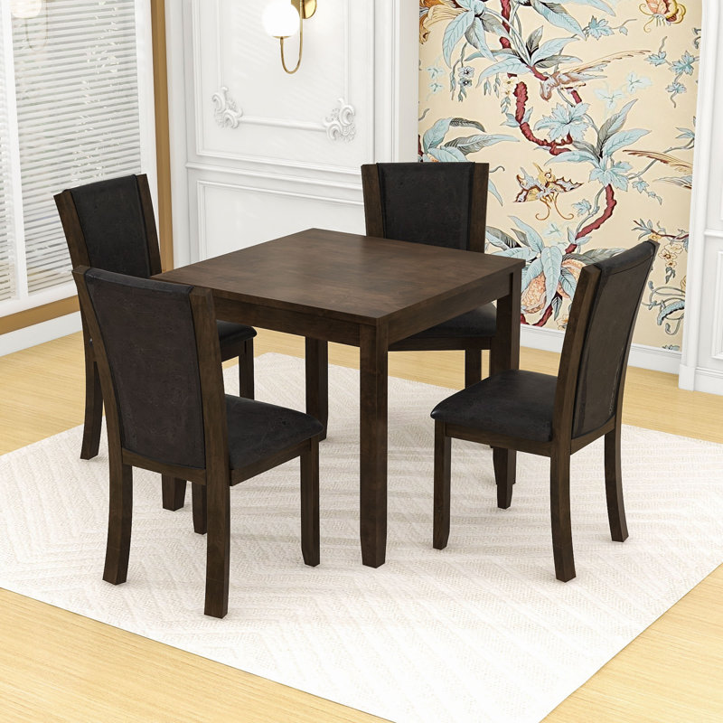 Ensemble de table de salle à manger 5 pièces avec table en bois et 4 chaises rembourrées