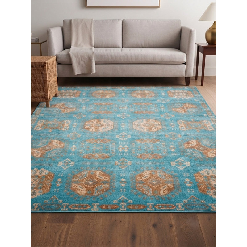 Tapis d'intérieur bleu clair en laine noué à la main, Rectangle 10 pi x 13 pi