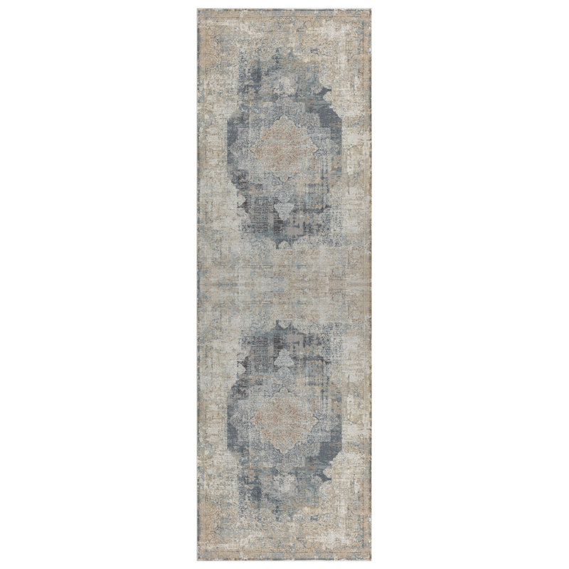 Tapis beige / gris Guenter, Tapis de couloir 2 pi 5 po x 8 pi