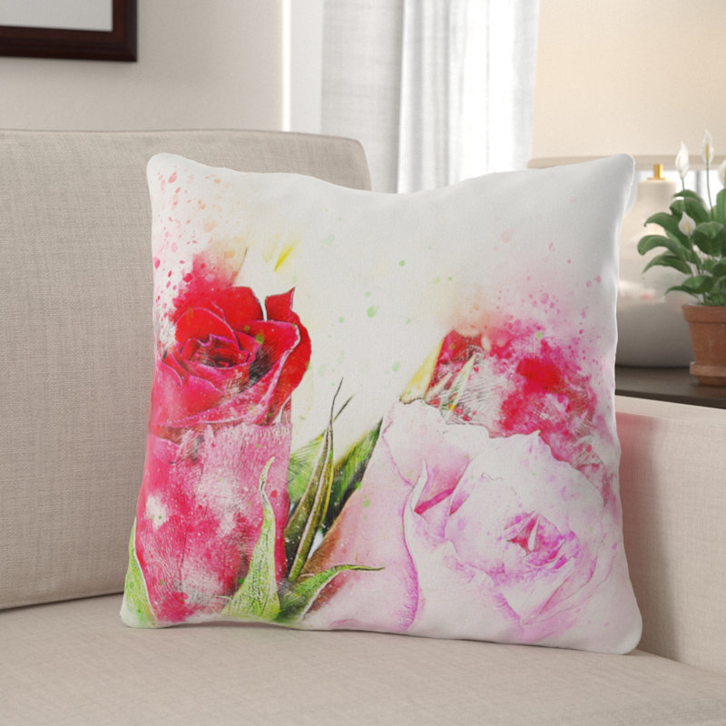 Coussin décoratif fleurs Ebron, Microsuède, Intérieur