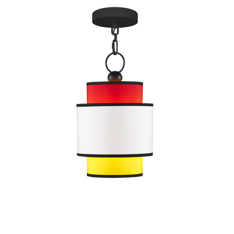 Luminaire suspendu cylindrique simple à 1 lumière avec accents en fer forgé Mathias, Multicolore / noir satiné