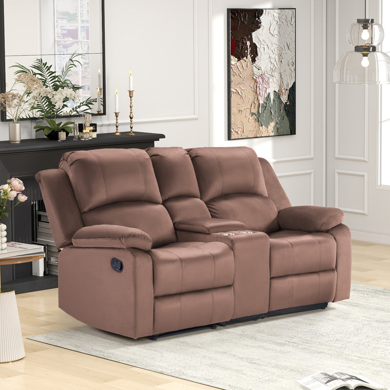 Canapé-lit inclinable manuel en microfibre de 73 po de largeur, console avec porte-gobelets et compartiment de rangement