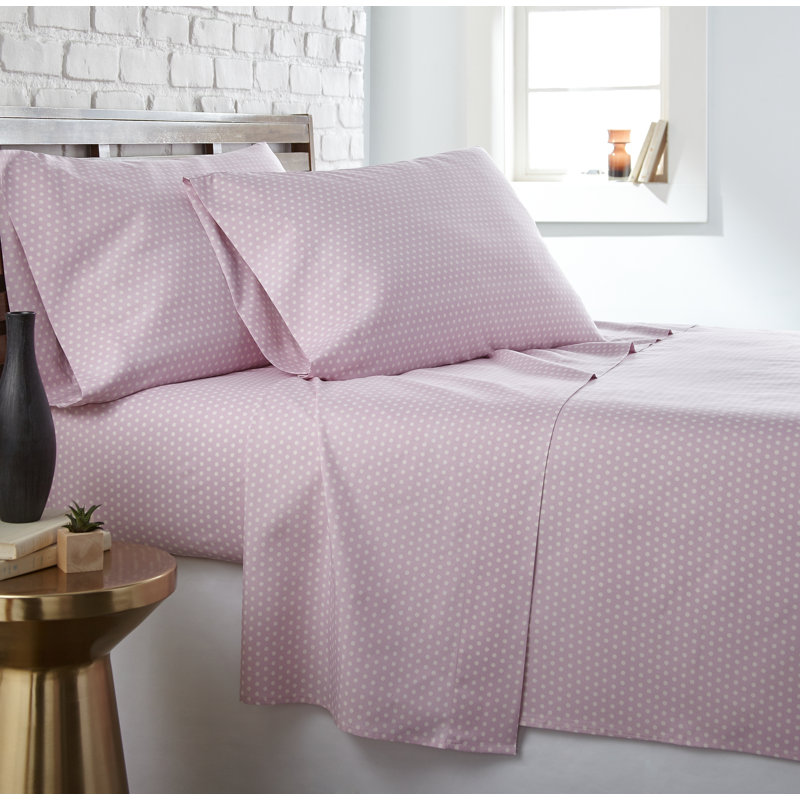 Ensemble de draps à pois Vilano Choice, Drap pour très grand lit californien + drap-houss, Rose pastel