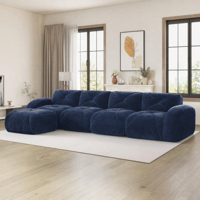 Canapé modulaire en L 4 pièces avec accoudoirs en velours avec repose-pieds polyvalent et confort en forme de nuage