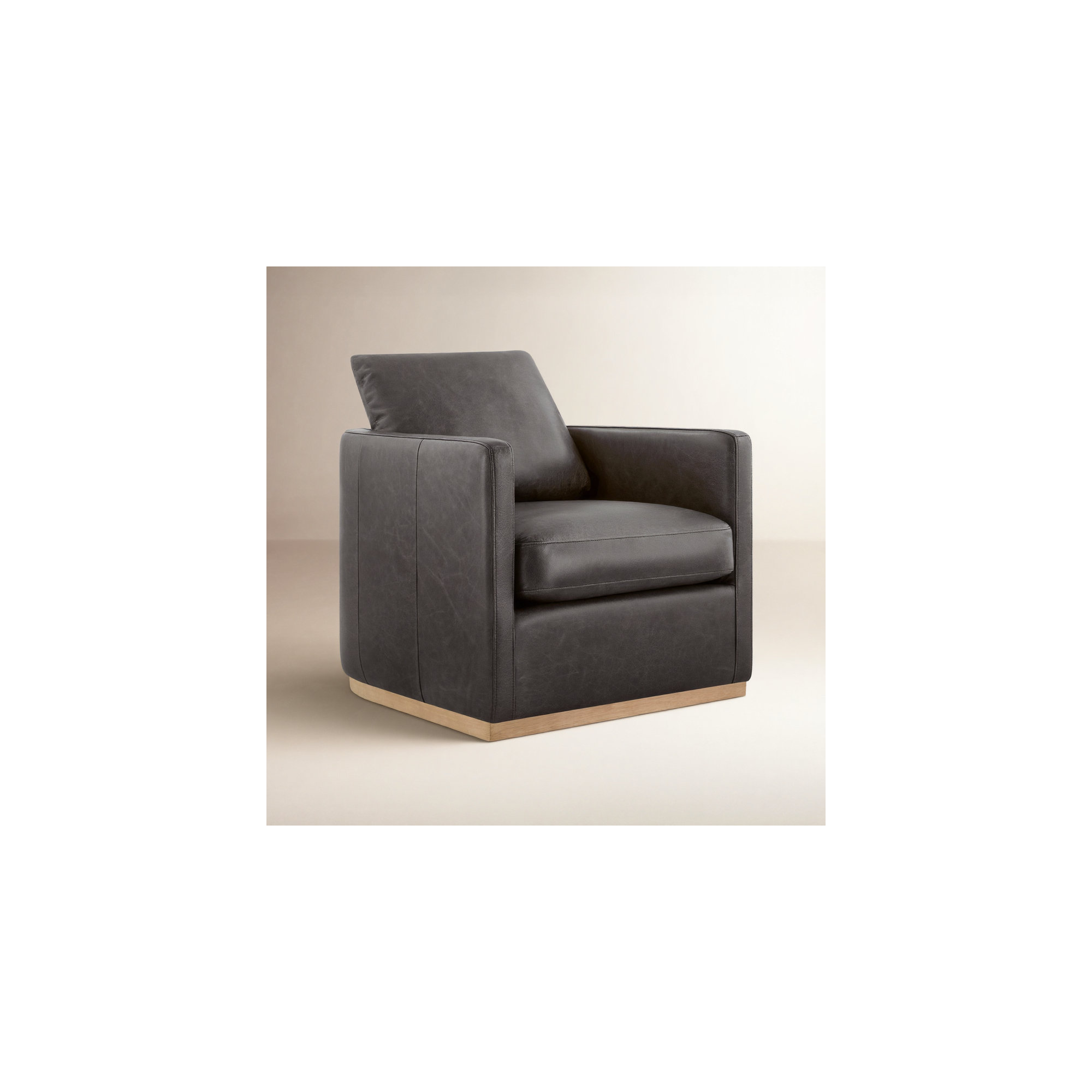 Bobbi Genuine Leather Swivel Armchair, Marseille Black Top Grain Leather