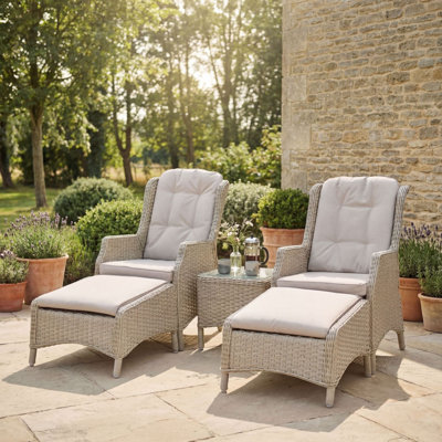 Woodchester 2 x Recliner Chairs with Footstools & Side Table - Sandstone