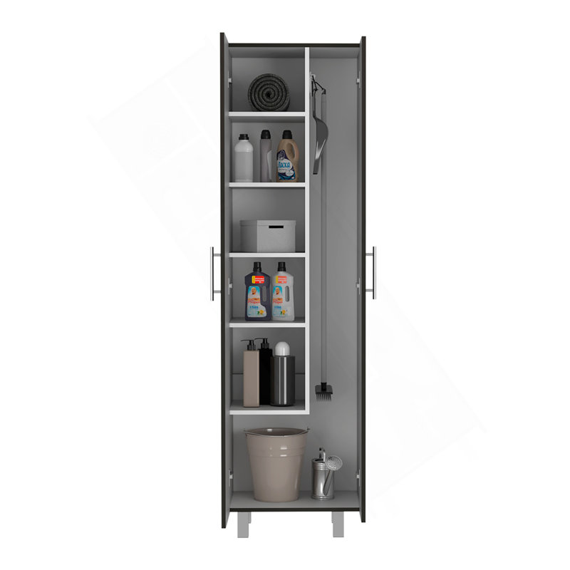 Armoire de nettoyage Nala, double porte, quatre pieds, cinq tablettes - noir / blanc, Noir