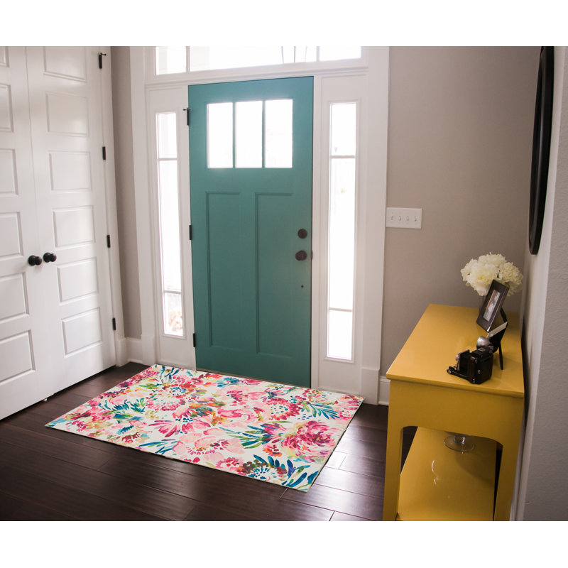 Tapis lavable à la framboise et à l'ivoire tissé à la machine Migliore, Rectangle 3 pi x 5 pi