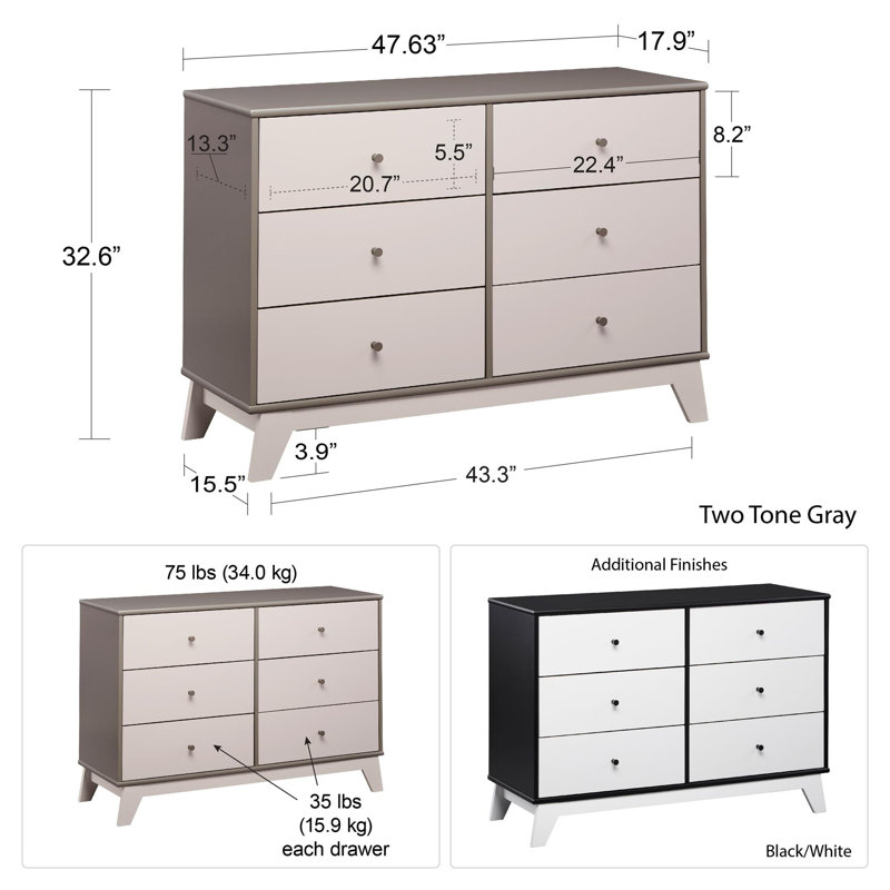 Gray Double Nursery Dresser with Soft Close Drawers