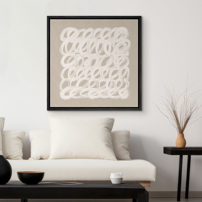 "Abstract Lines", beige, moderne, neutre, contemporain, encadré, décorations murales de chambre à coucher, impression sur toile