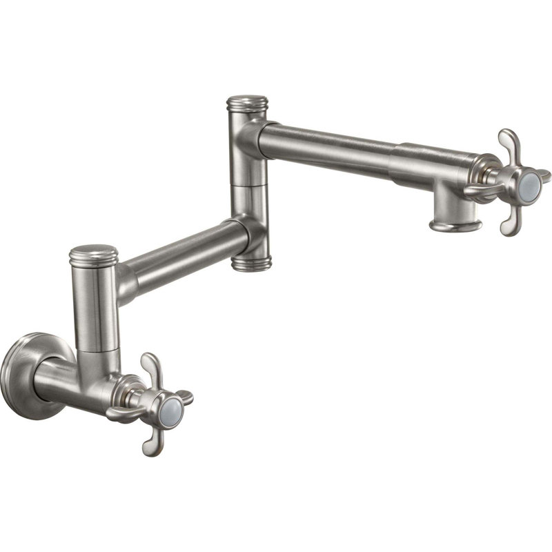 Pot Filler - Dual Handle Wall Mount - Traditional, Satin Nickel