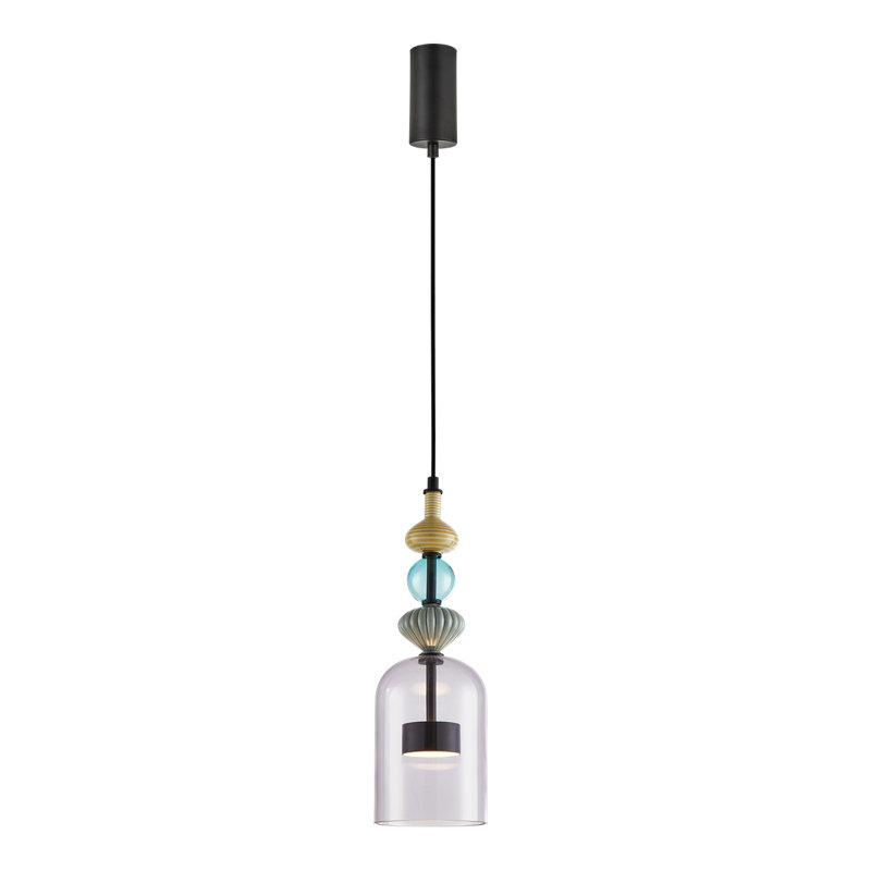 Arte 1 - Light LED Cylinder Pendant, 149cm H x 14cm W x 14cm D, Black, Grey/Brown/Blue