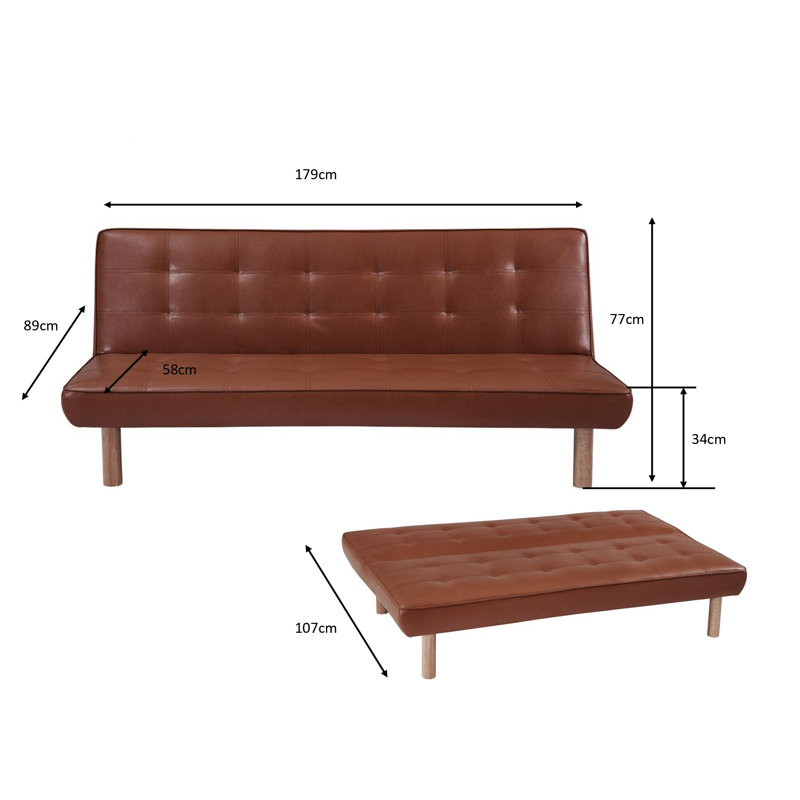 Beaminster 3 Seater Faux Leather Sleeper, Brown