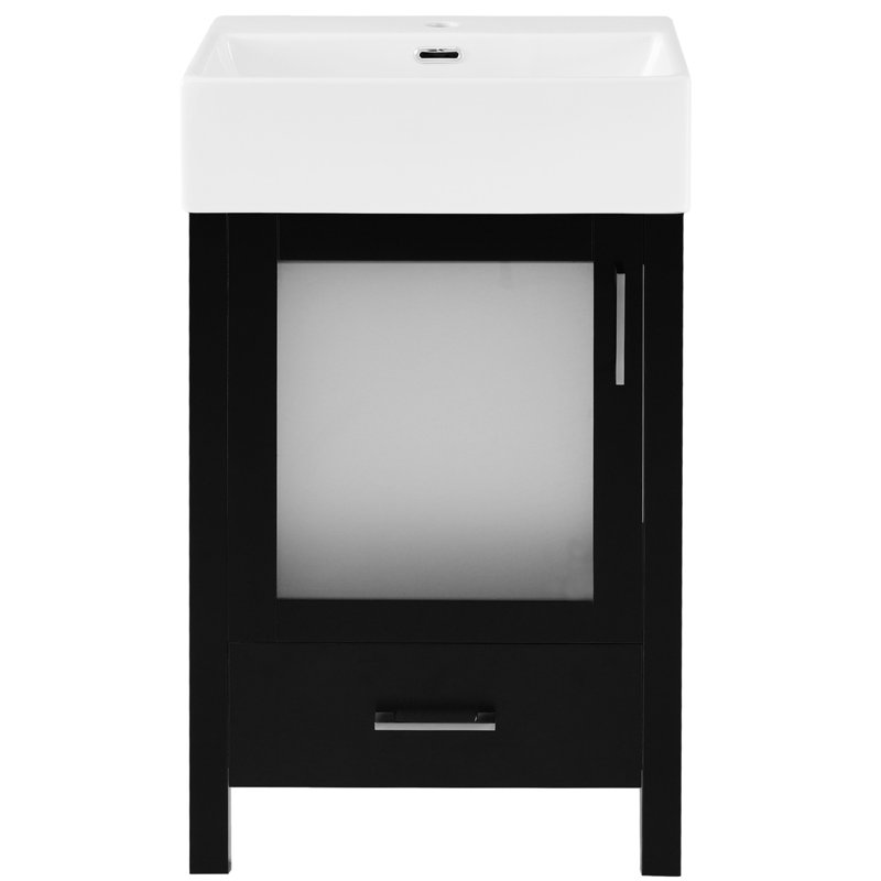 Meuble-lavabo compact de 20 po avec rangement spacieux, porte à fermeture en douceur, look minimaliste contemporain de 20,04 po pour les petites salles de bain, lavabo en céramique intégré, fabrication silencieuse