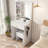 Vanity Table with Mirror & Adjustable LED Lights, Power Outlet, Hairdryer Holder & Stool – Compact Dressing Desk for Small Bedrooms(White)-931510190