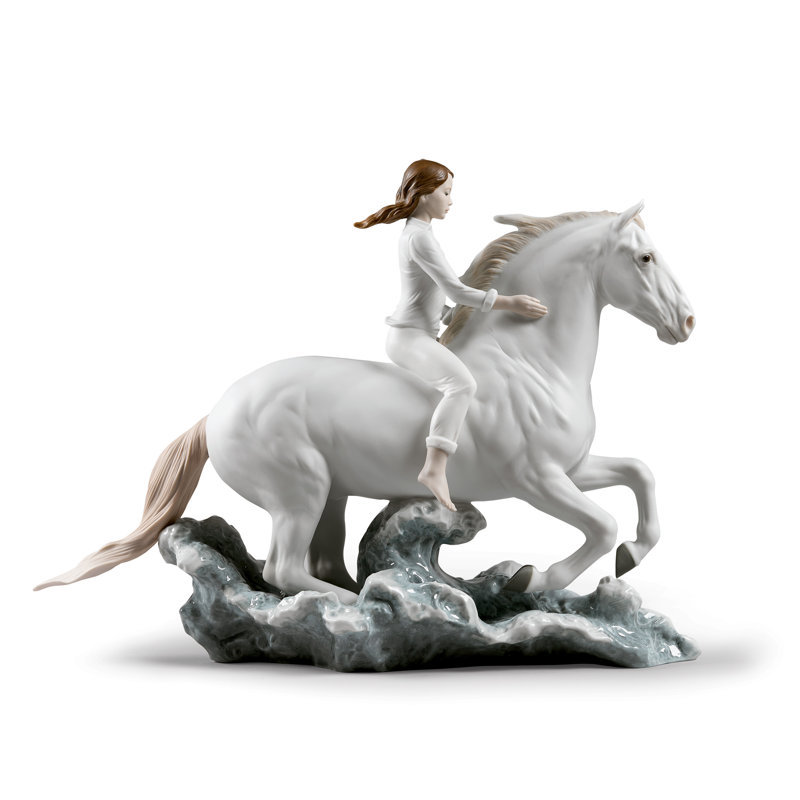Riding Her Horse on the Seashore Horse and Woman Figurine