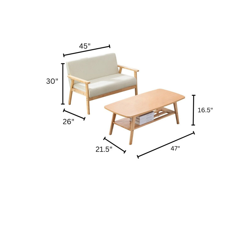Marqel Coffee Table and Loveseat Set Beige/Natural Finish