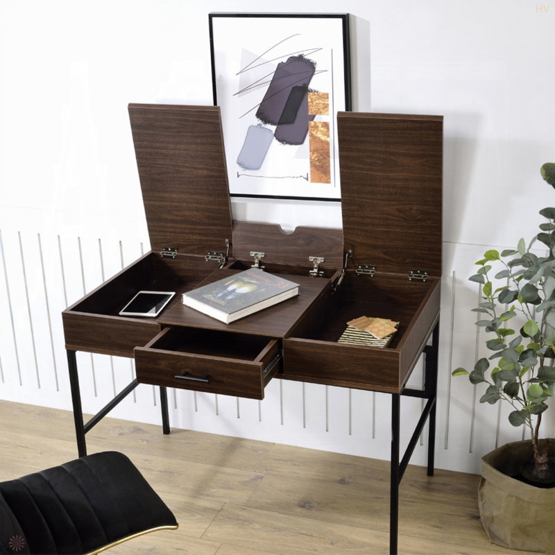Bureau d'écriture noir avec port USB, Chêne