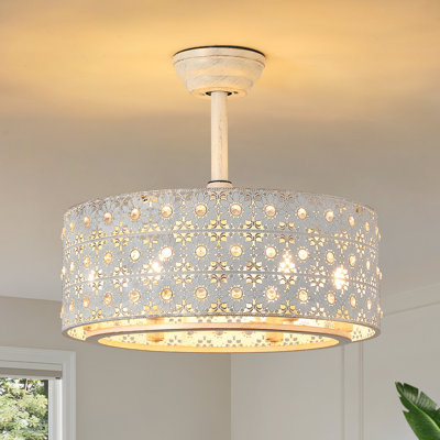 Ventilateur de plafond moderne de 20 po avec cage en cristal, télécommande et éclairage pour chambre ou salon