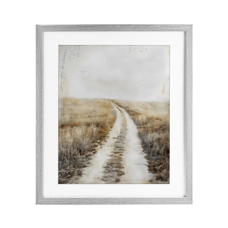 «Soft Prairie Dirt Road», reproduction sous verre encadrée, design par Riley B, H 16 po x l 13 po, Cadre de ferme gris