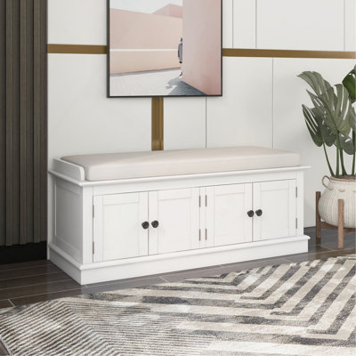 Banc de rangement avec 4 portes et tablettes réglables, banc à chaussures avec coussin amovible pour le salon, vestibule