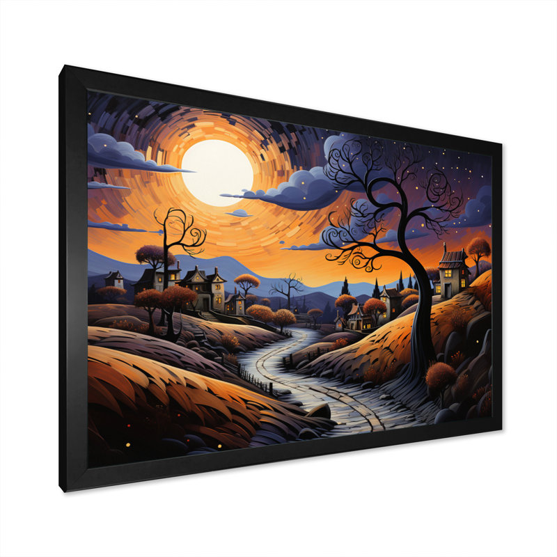 " Twilight A Tachisme Landscape I ", Black Picture Framed, 12" H x 20" W x 1" D