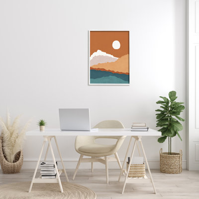 «Abstract Mountain Peaks Round Moon Nature Scene - Floater Frame, impression sur bois»