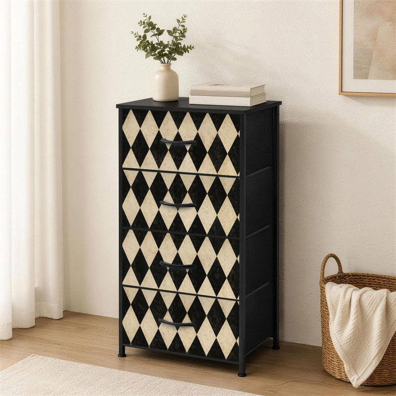 Commode à 4 tiroirs pour la chambre à coucher Commode arlequine beige noire à carreaux