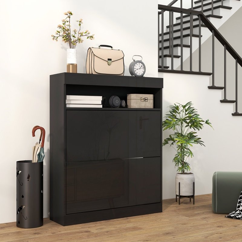 16 Pair Flip Down Shoe Storage, Black