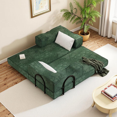 Lit convertible 80 po avec 2 coussins, canapé pliant à 3 places et chenille modulaire en mousse - vert