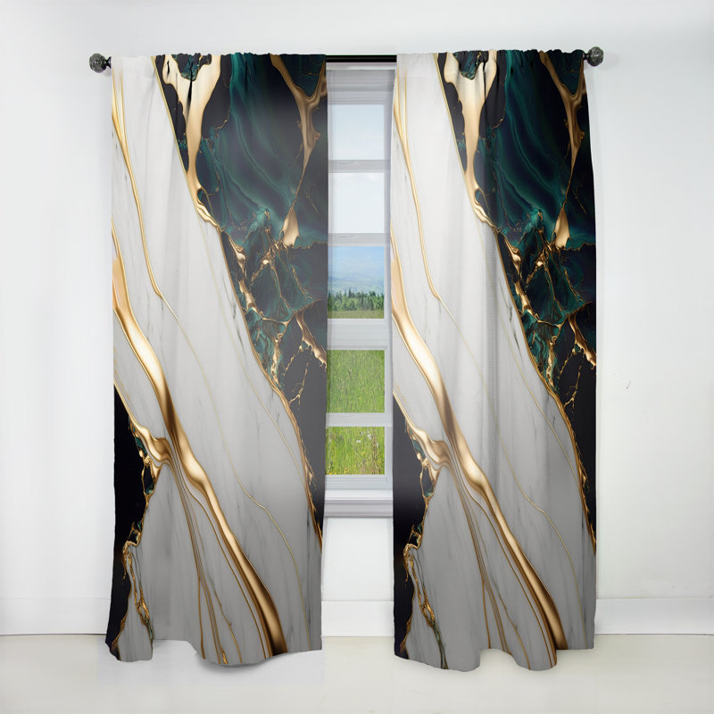 Abstract Geode Gold And Green Marble II - Modern Curtain - Velvet Room Darkening - 1 panel, 52" W x 90" L