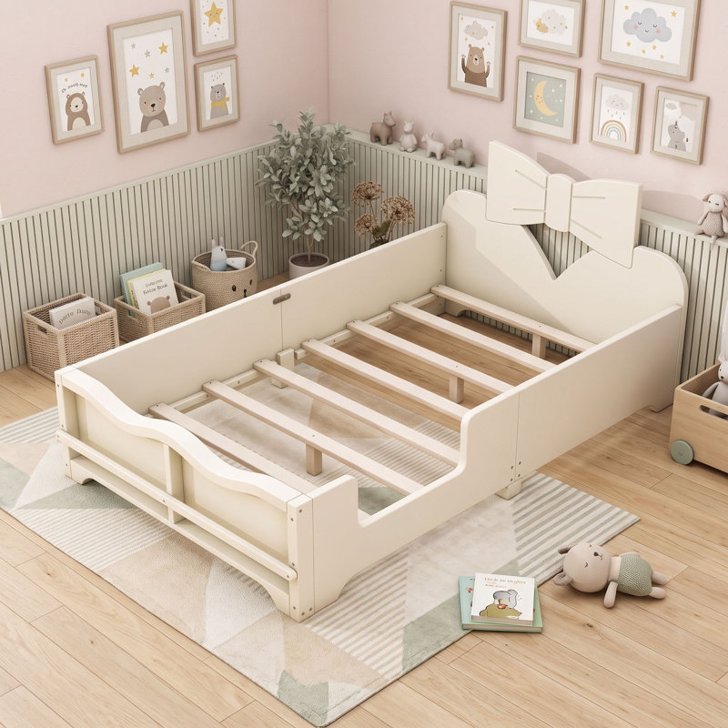 Lit plateforme avec bibliothèque, Twin, Beige