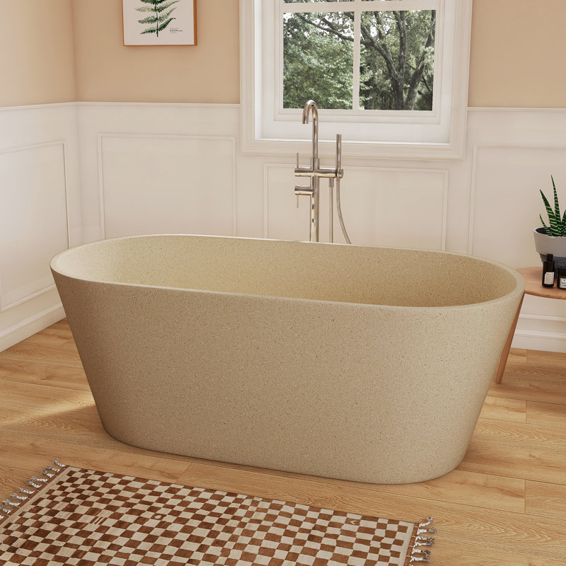 Baignoire de trempage autoportante en béton à surface solide 59 po Fslefay Terrazzo