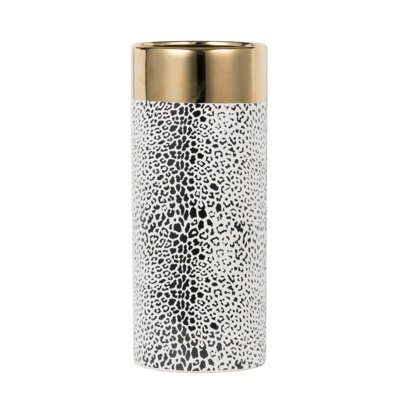 Tall Ceramic Vase With Matte Black And Gold Contrast Finish, Ideal For Modern Decor And Versatile Floral Or Branch Display.