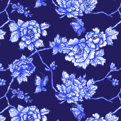 " Chinoserie Floral Navy "