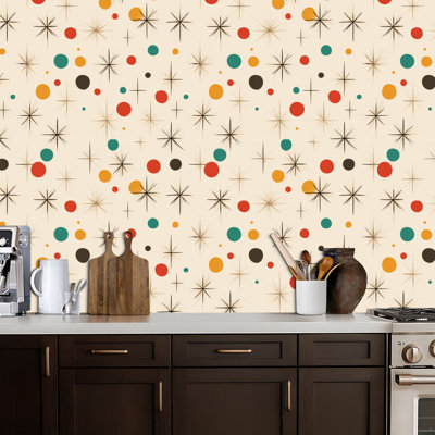 Peel and Stick Wallpaper Mid century fifties modern retro colors seamless Part collection Contact Paper Removable Self Adhesive Wall Mural Wall Decor for Bedroom Kitchen Cabinets 17.7in x 118in