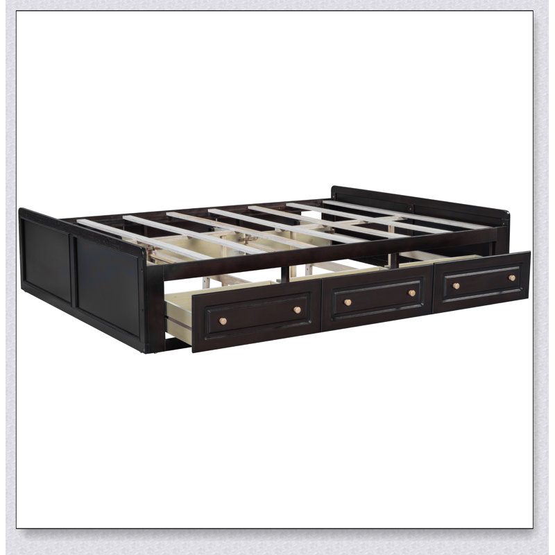 Structure de lit plateforme en bois avec 6 tiroirs, Espresso