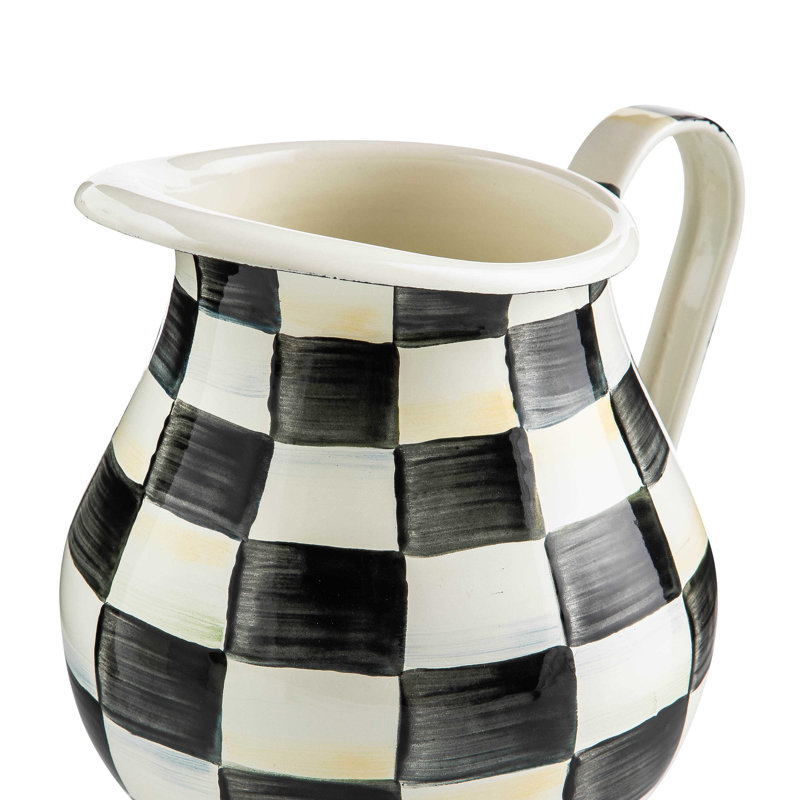 Black and White Checkered Enamel Steel Pitcher, 3 Quarts
