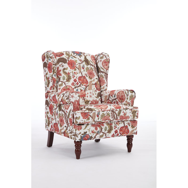 Chaise d'appoint moderne avec pieds en bois rétro, fauteuil rembourré confortable, canapé simple à motif floral pour le bureau de la chambre du salon - rouge floral