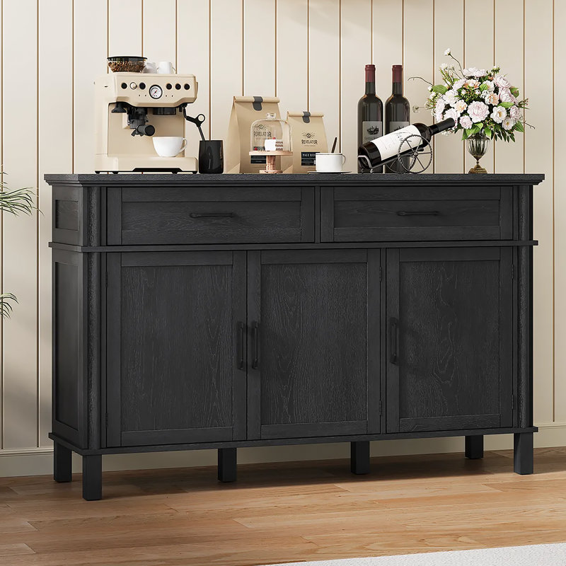 Buffet Buffet avec tiroirs, tablettes et portes, Noir, H 34,2 po x l 54,71 po x P 14,9 po